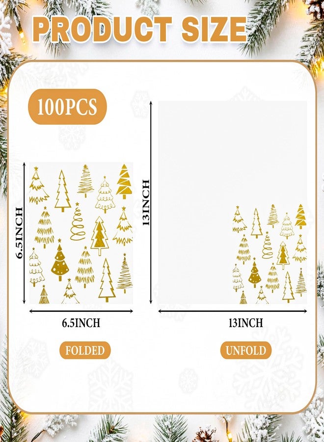 AimFun 100 Pcs Gold Xmas Trees Paper Napkins Christmas Tree Disposable Party Napkin Winter New Year Foil Beverage Hand Towels for Holiday Merry Christmas Party Supplies - Image 2